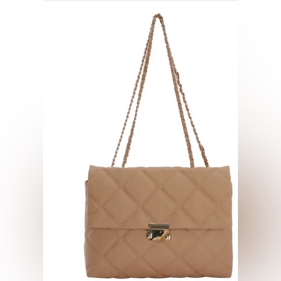 Quilted Chain Crossbody/ Shoulder Handbag Khaki with gold hardware - Picture 1 of 7